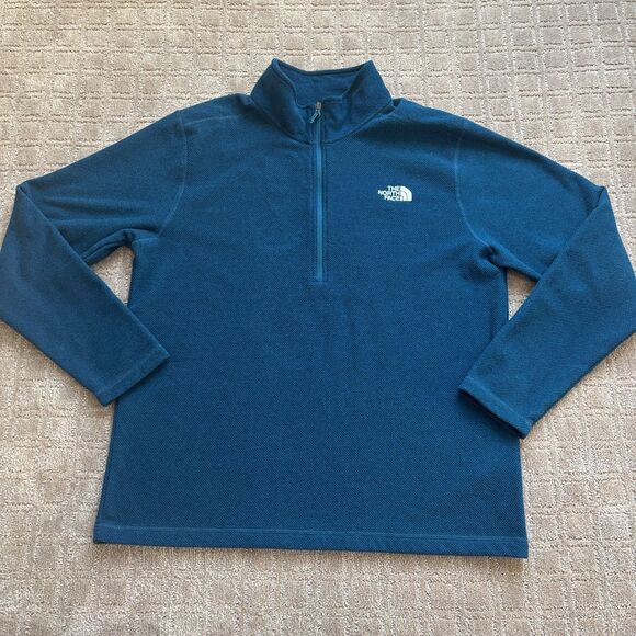 The North Face 1/4 Zip Pullover Fleece Sweatshirt Men XL Blue Mock Neck Textured - Picture 1 of 7